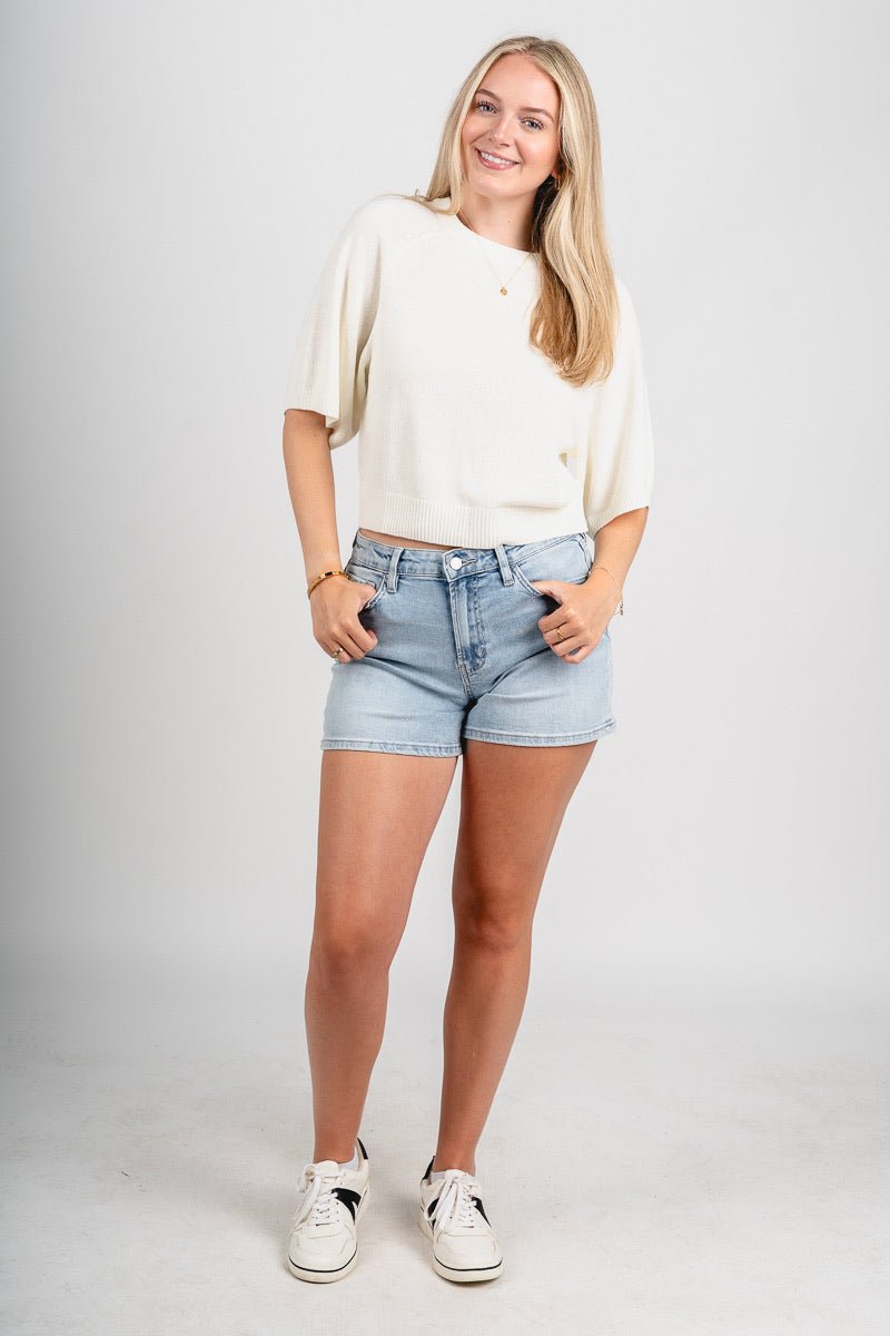 Raglan short sleeve sweater cream - Trendy Sweaters | Cute Pullover Sweaters at Lush Fashion Lounge Boutique in Oklahoma City
