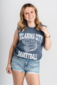 OKC swish muscle tank top navy - Cute tank top - Trendy Tank Tops at Lush Fashion Lounge Boutique in Oklahoma City
