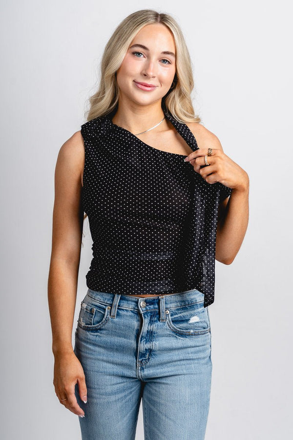 Asymmetrical polka dot top black/white | Trendy Tops - Lush