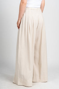 Pleated wide leg linen pants oatmeal | Lush Fashion Lounge: women's boutique pants, boutique women's pants, affordable boutique pants, women's fashion pants