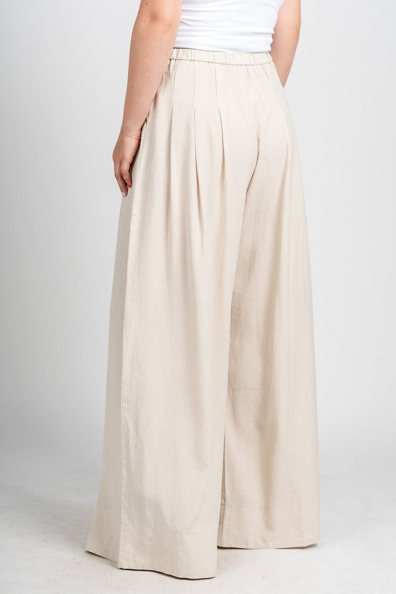 Pleated wide leg linen pants oatmeal | Lush Fashion Lounge: women's boutique pants, boutique women's pants, affordable boutique pants, women's fashion pants
