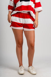 Striped sweat shorts red/white - Cute shorts - Fun American Summer Outfits at Lush Fashion Lounge Boutique in Oklahoma City