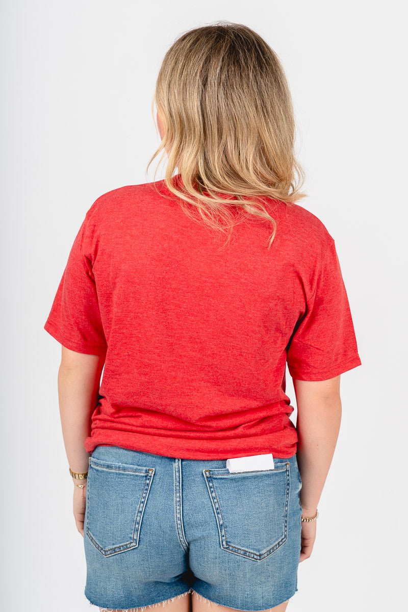 OU OU Sooners logo center unisex t-shirt red T-shirt | Lush Fashion Lounge Trendy Oklahoma University Sooners Apparel & Cute Gameday T-Shirts