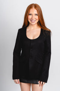 Button front slim blazer black – Affordable Blazers | Cute Black Jackets at Lush Fashion Lounge Boutique in Oklahoma City