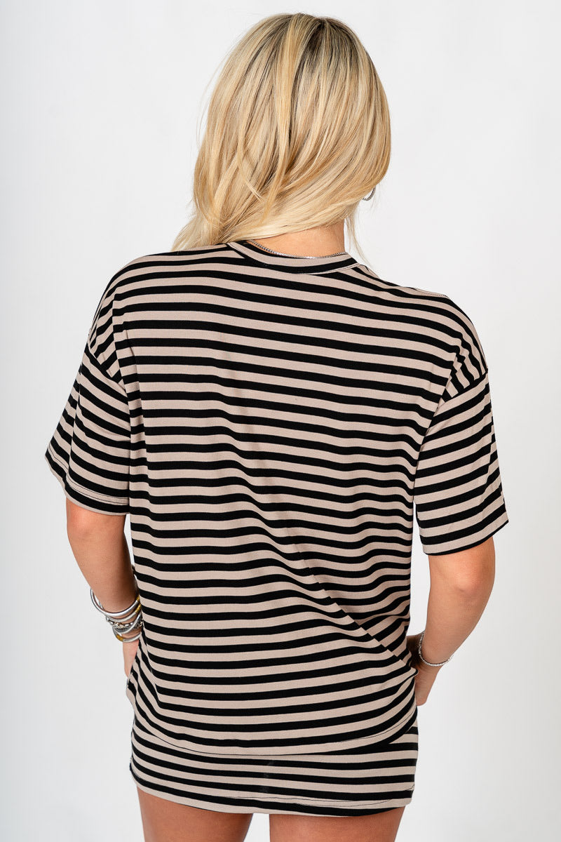 Striped short sleeve top black/taupe