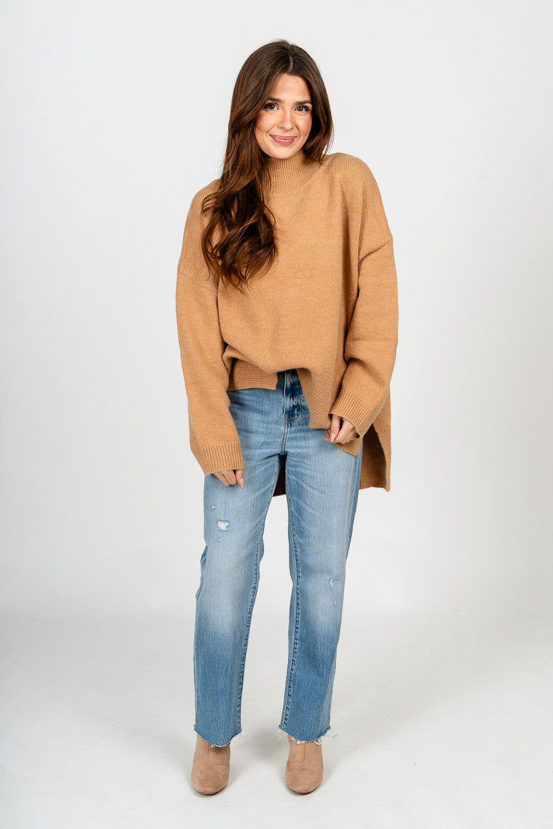 Mock neck oversized sweater camel – Unique Sweaters | Lounging Sweaters and Womens Fashion Sweaters at Lush Fashion Lounge Boutique in Oklahoma City