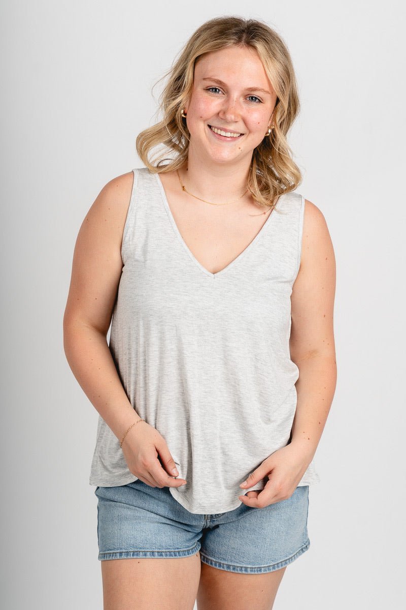 V-neck flowy tank top heather grey - Cute tank top - Trendy Tank Tops at Lush Fashion Lounge Boutique in Oklahoma City