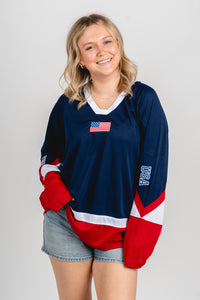 American flag jersey top navy - Trendy top - Cute American Summer Collection at Lush Fashion Lounge Boutique in Oklahoma City