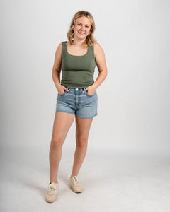 Square neck tank top olive - Affordable tank top - Boutique Tank Tops at Lush Fashion Lounge Boutique in Oklahoma City