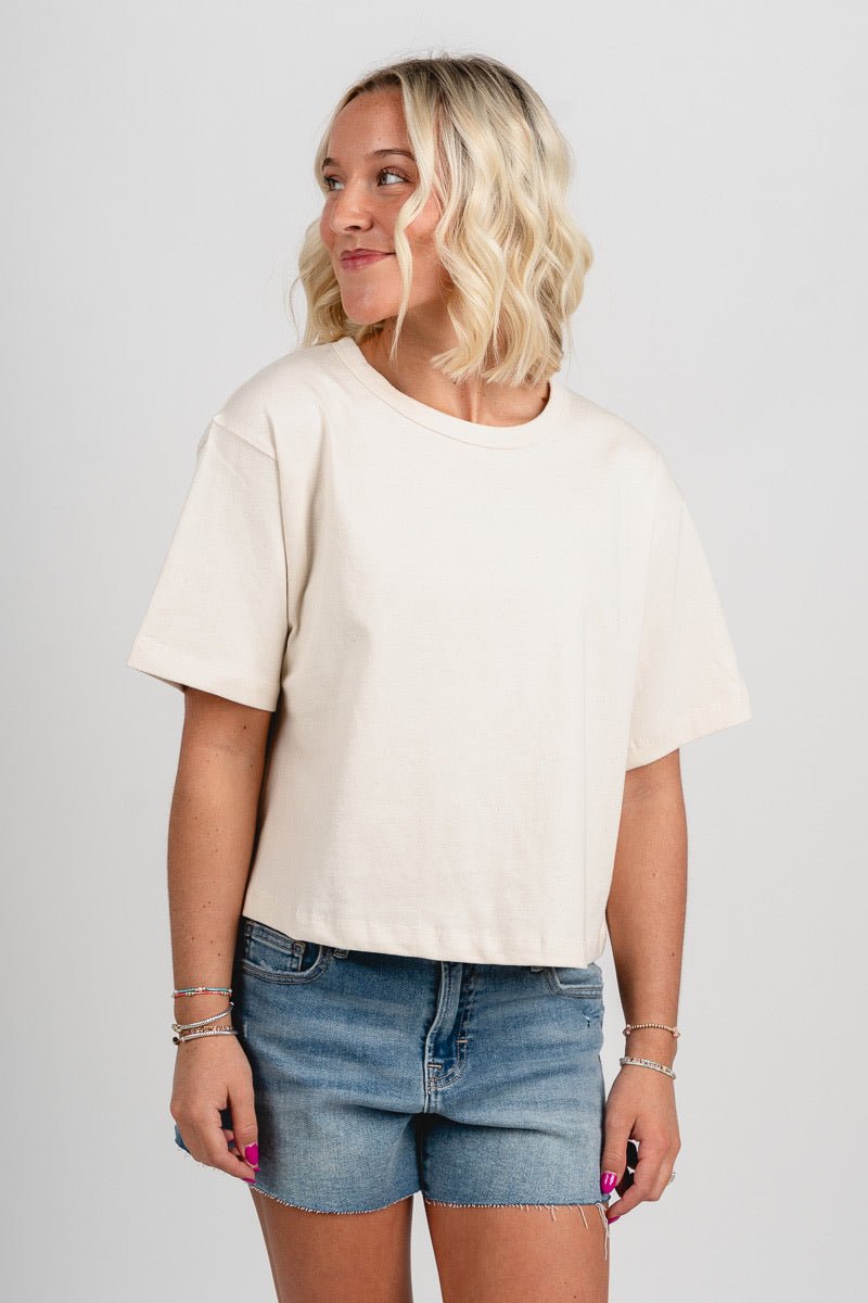 Short sleeve linen top oatmeal