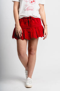 Eyelet flare mini skirt red - Unique Valentine's Day T-Shirt Designs at Lush Fashion Lounge Boutique in Oklahoma City