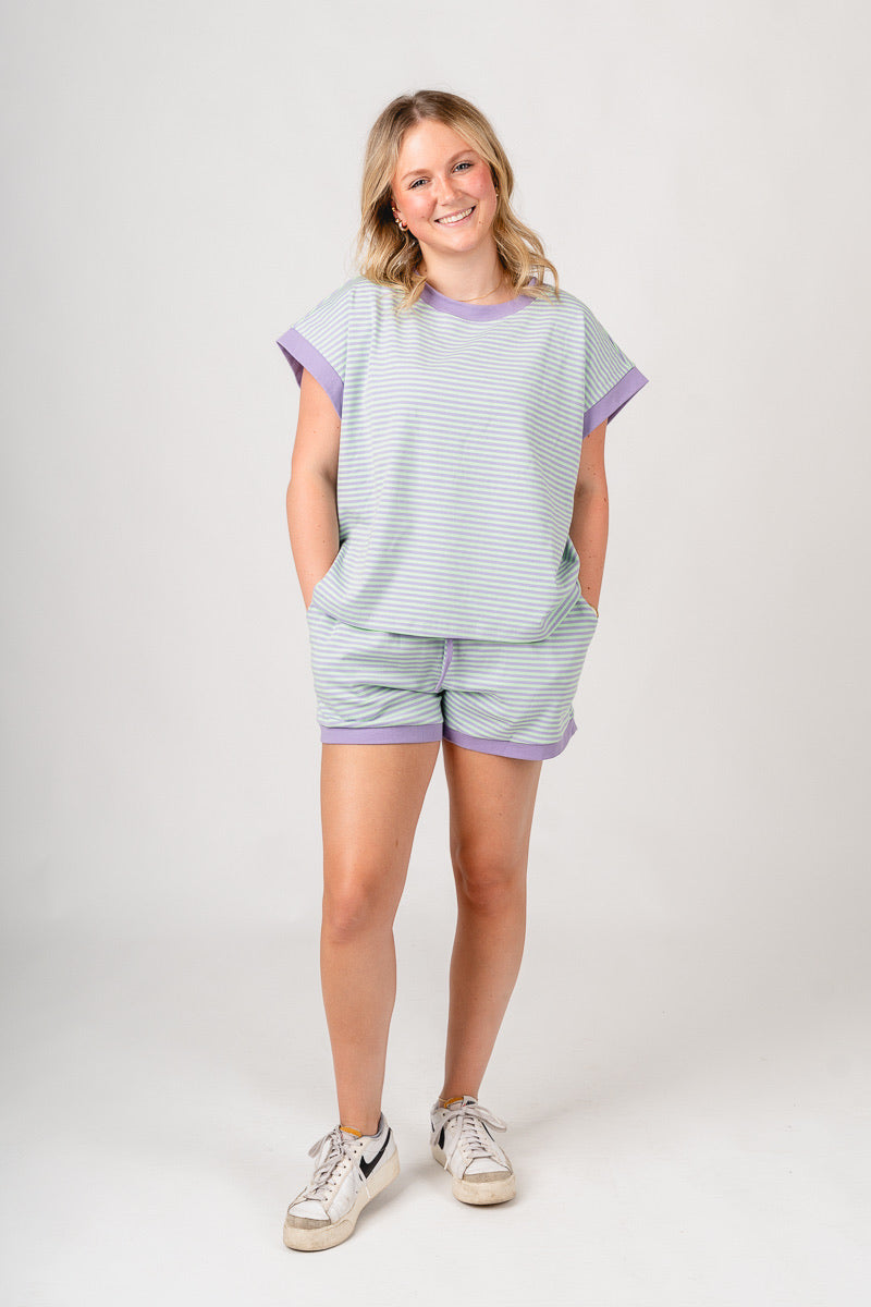 Striped drawstring shorts mint/lilac