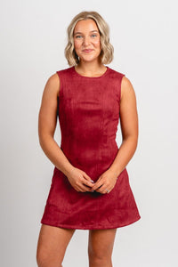 Sleeveless suede mini dress burgundy - Affordable dress - Boutique Dresses at Lush Fashion Lounge Boutique in Oklahoma City