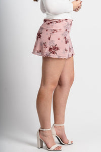 Floral mesh mini skirt rose - Unique Valentine's Day T-Shirt Designs at Lush Fashion Lounge Boutique in Oklahoma City