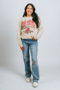 OU OU Sooners established helmet thrifted sweatshirt sand Sweatshirt | Lush Fashion Lounge Trendy Oklahoma University Sooners Apparel & Cute Gameday T-Shirts