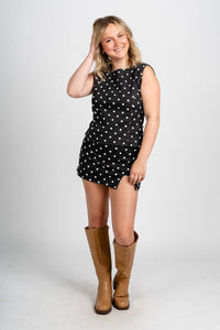 Polka dot denim skirt black/white | Lush Fashion Lounge: boutique fashion skirts, affordable boutique skirts, cute affordable skirts