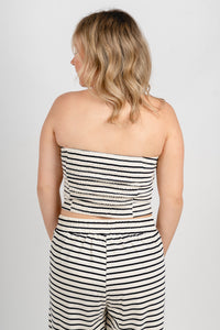 Striped tube top ivory/black - Adorable top - Stylish Comfortable Outfits at Lush Fashion Lounge Boutique in OKC