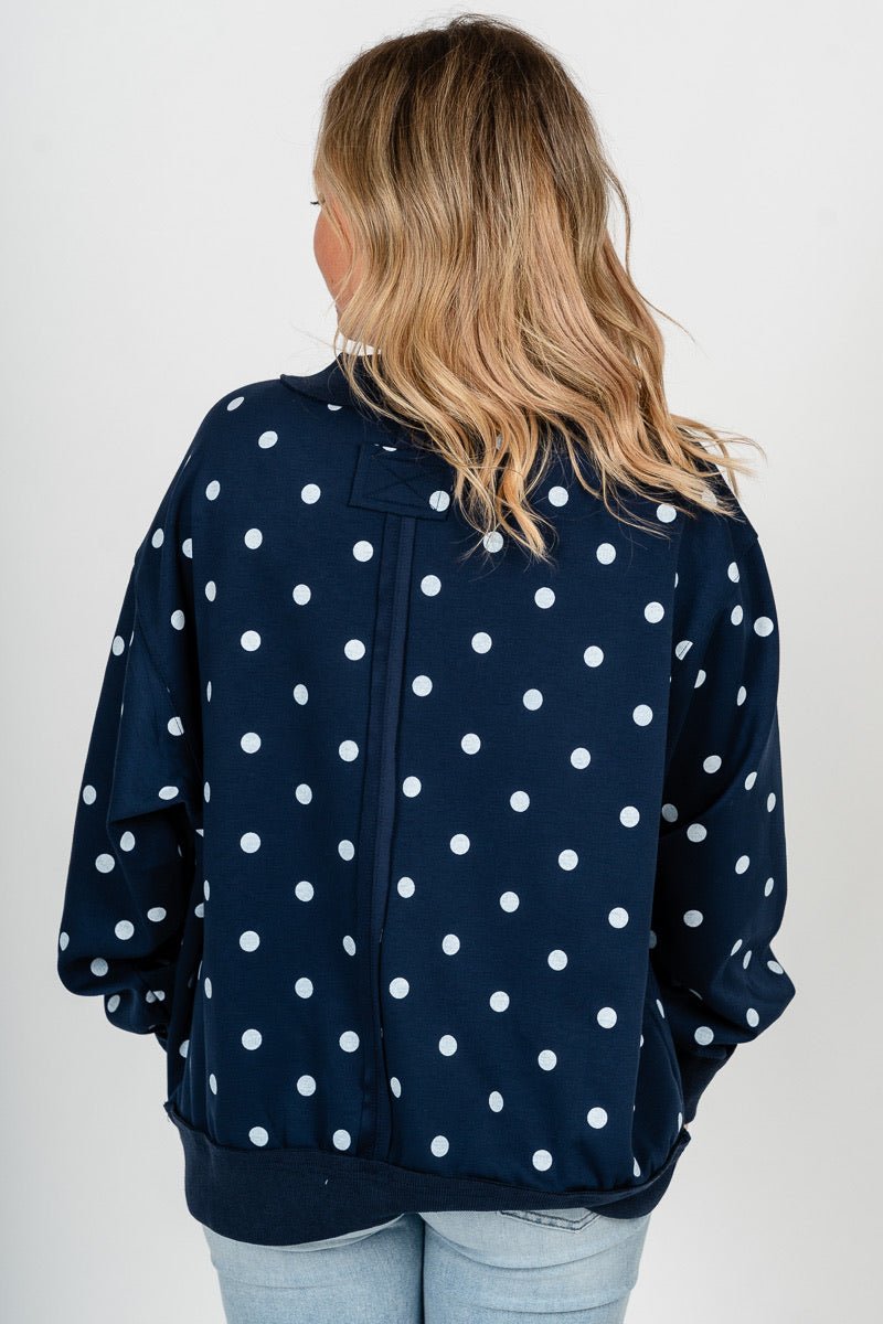 Polka dot pullover sweatshirt navy/white