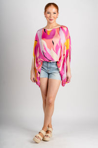 Abstract caftan blouse pink multi - Stylish top - Trendy Staycation Outfits at Lush Fashion Lounge Boutique in Oklahoma City