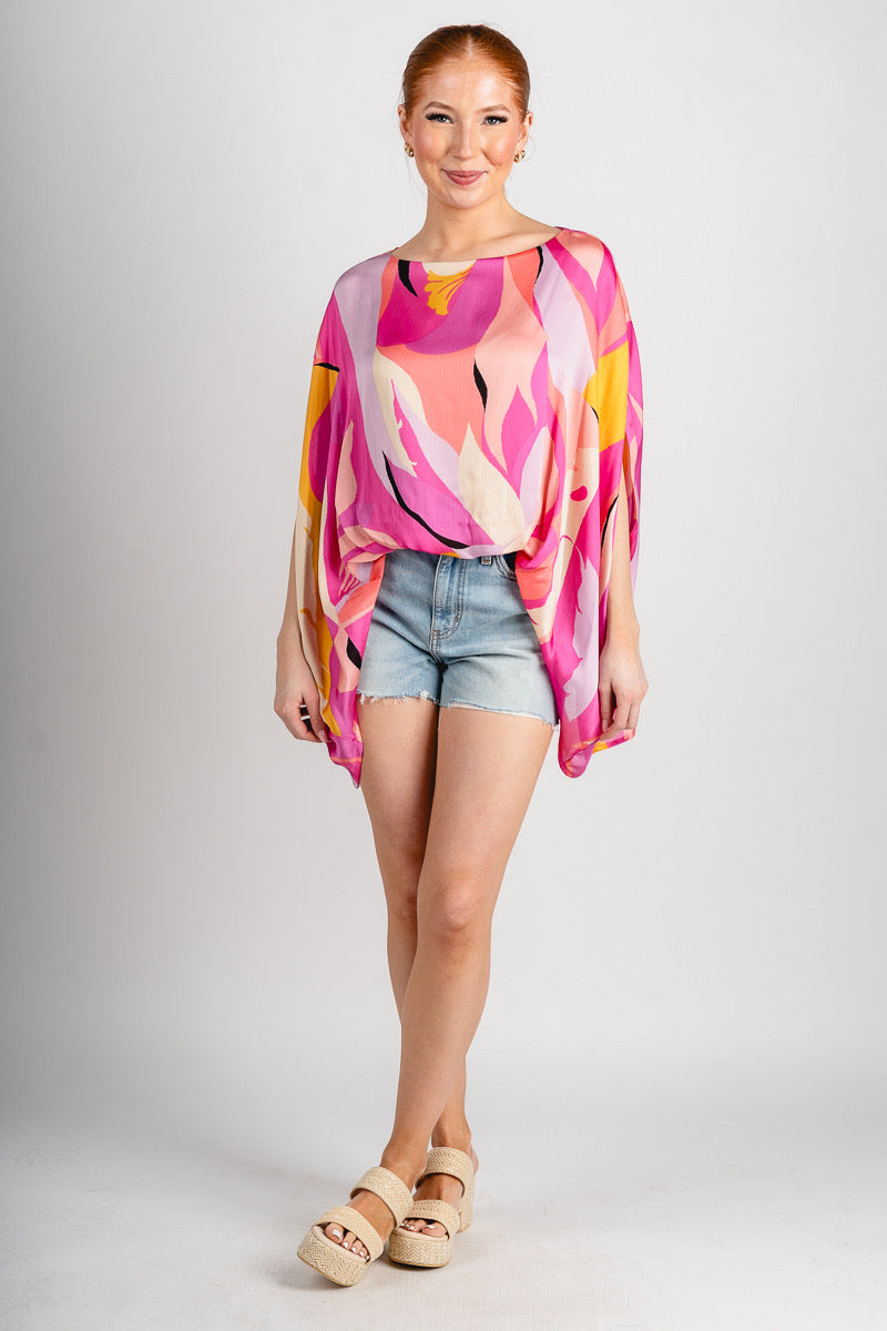 Abstract caftan blouse pink multi - Stylish top - Trendy Staycation Outfits at Lush Fashion Lounge Boutique in Oklahoma City