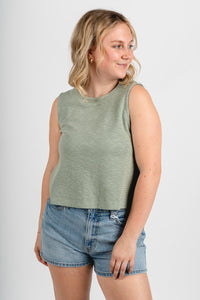 Boxy crop tank top sage green - Affordable Tank Top - Boutique Tank Tops at Lush Fashion Lounge Boutique in Oklahoma City