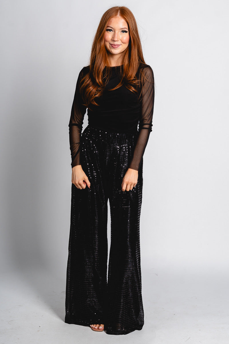 Sequin wide leg pants black