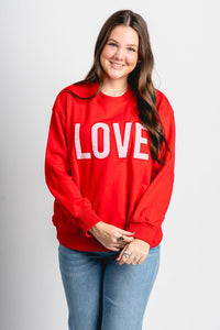 LOVE patch sweatshirt red - Trendy T-Shirts for Valentine's Day at Lush Fashion Lounge Boutique in Oklahoma City