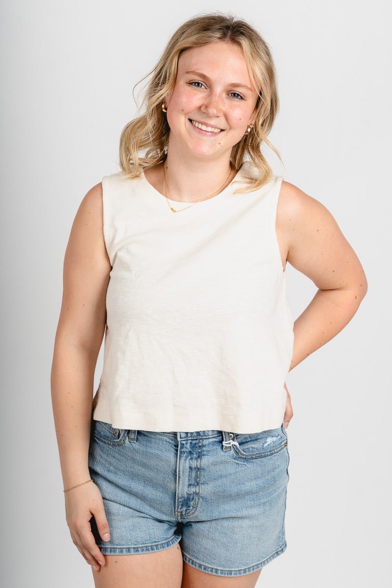 Boxy crop tank top cream - Cute Tank Top - Trendy Tank Tops at Lush Fashion Lounge Boutique in Oklahoma City