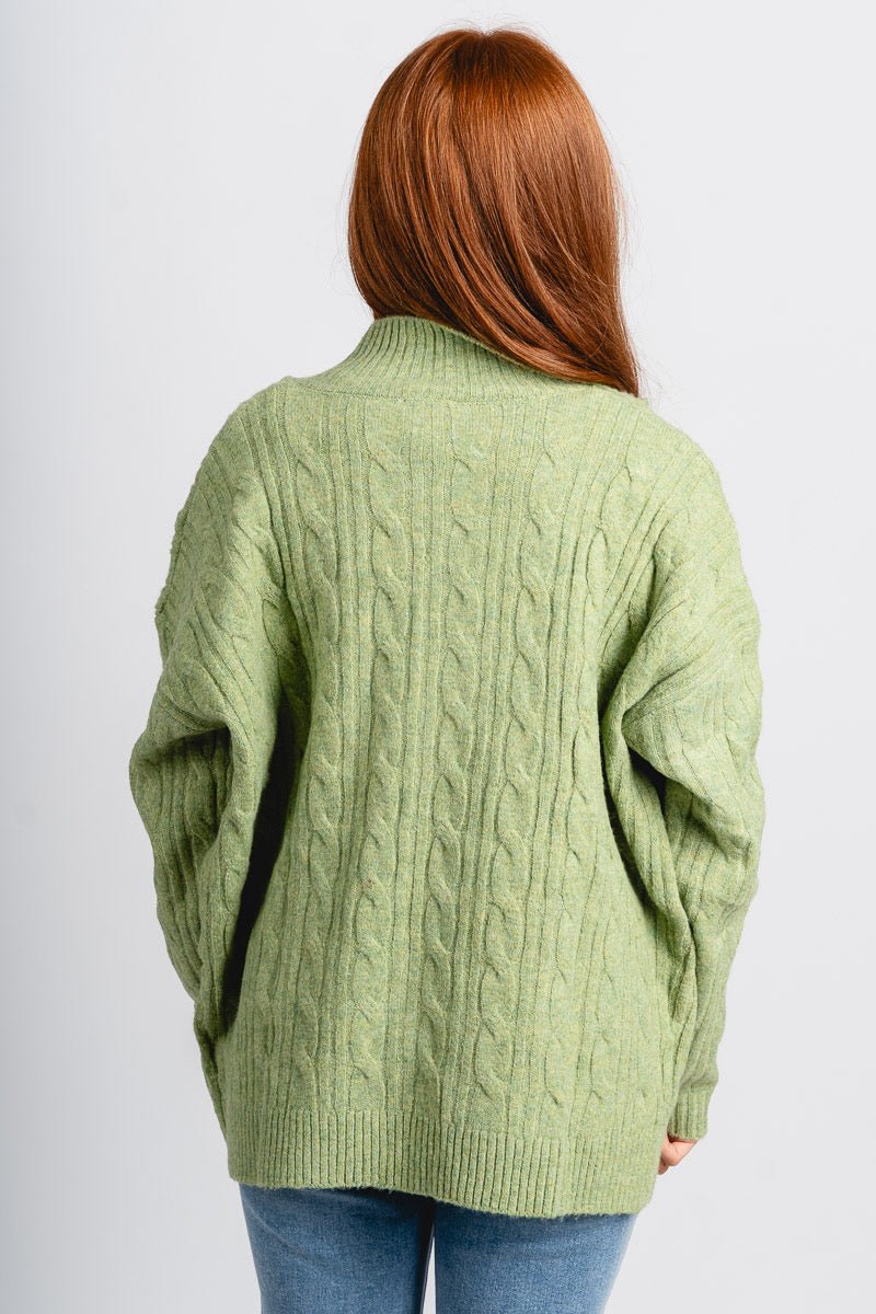Zip front cable knit cardigan olive