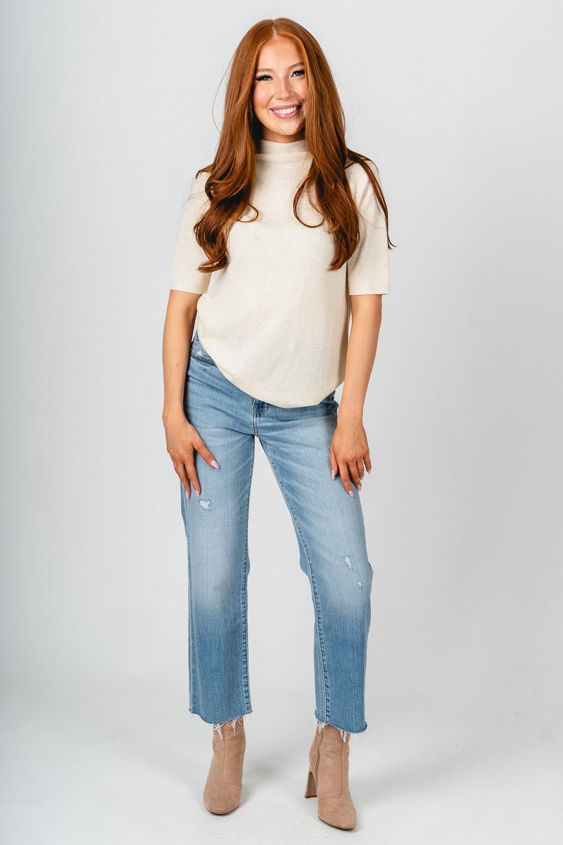Long sleeve mock neck top cream