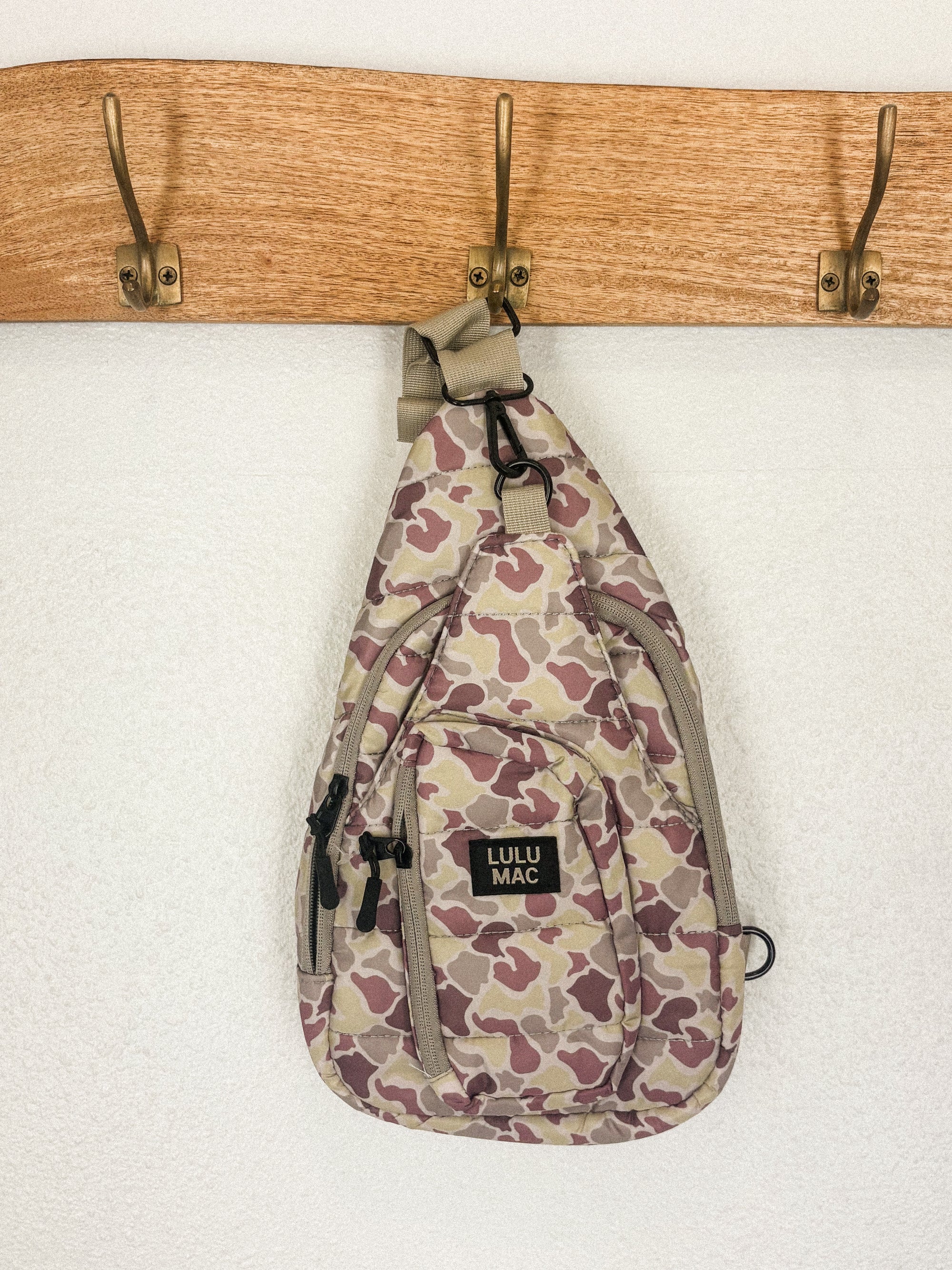 LuLu Mac puffer sling bag light camo