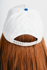 Oklahoma City script pin stripe hat royal/white pin stripe - Oklahoma City inspired graphic t-shirts at Lush Fashion Lounge Boutique in Oklahoma City