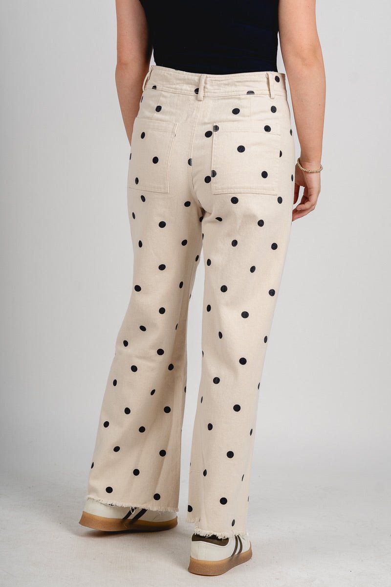 Polka dot jeans oatmeal/navy | Lush Fashion Lounge: boutique women's jeans, fashion jeans for women, affordable fashion jeans, cute boutique jeans