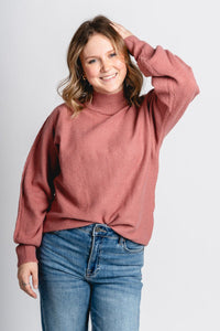 Mock neck balloon sleeve sweater rosewood – Stylish Sweaters | Boutique Sweaters at Lush Fashion Lounge Boutique in Oklahoma City