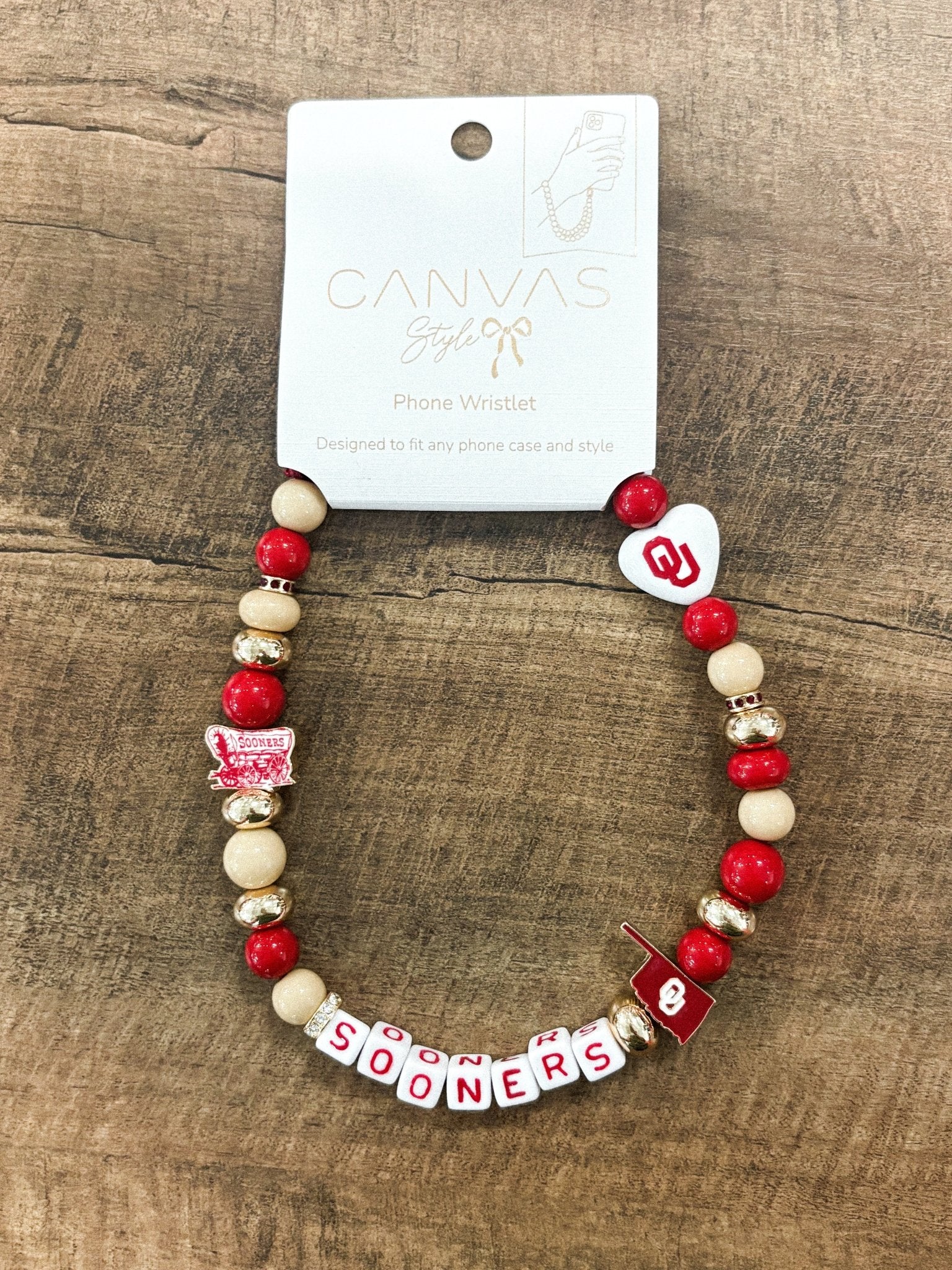 OU Sooners beaded phone wristlet