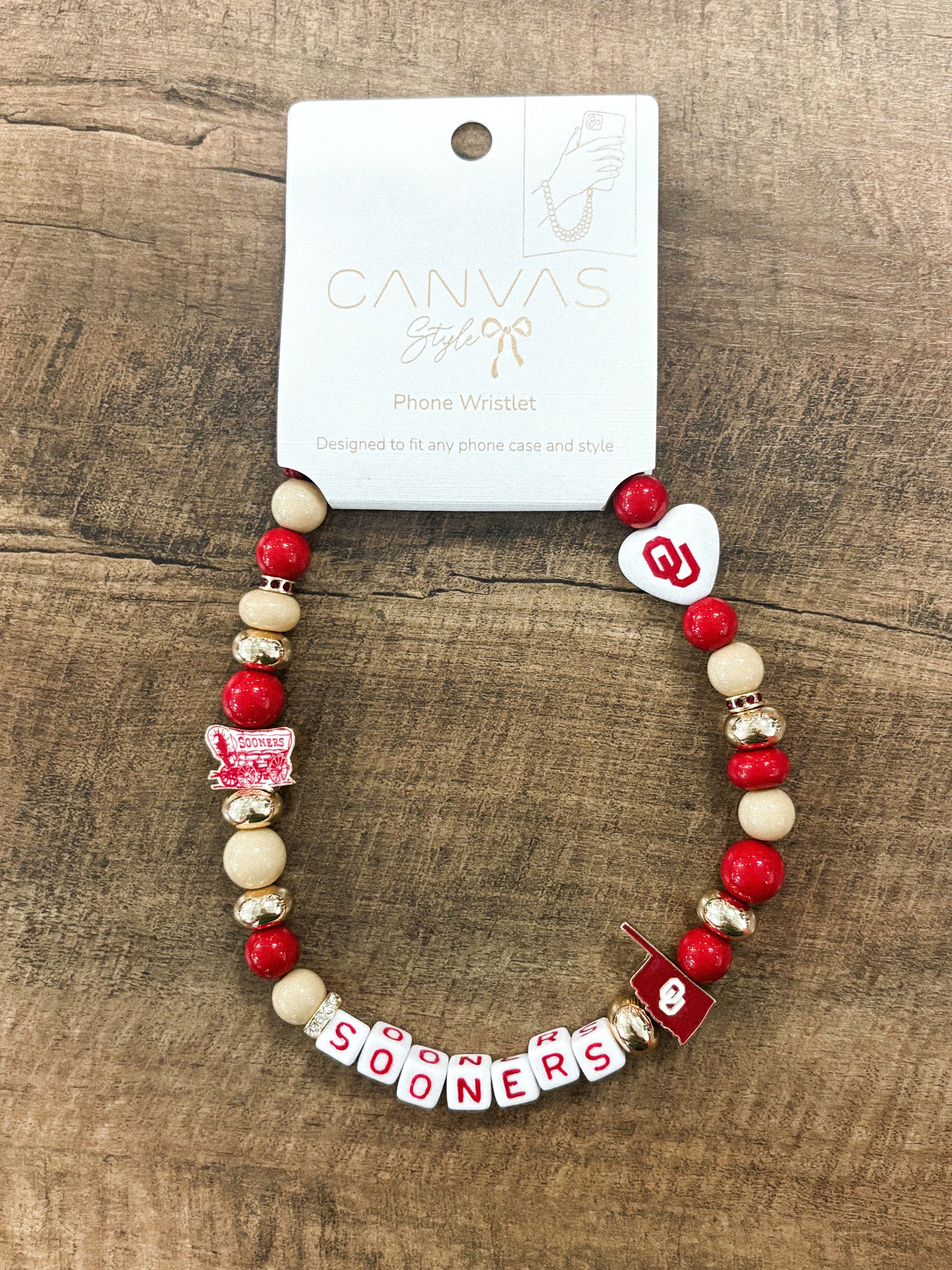 OU Sooners beaded phone wristlet