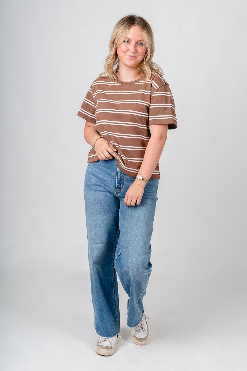 Striped boxy short sleeve t-shirt brown/white