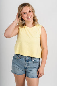Boxy crop tank top pale yellow - Affordable Tank Top - Boutique Tank Tops at Lush Fashion Lounge Boutique in Oklahoma City