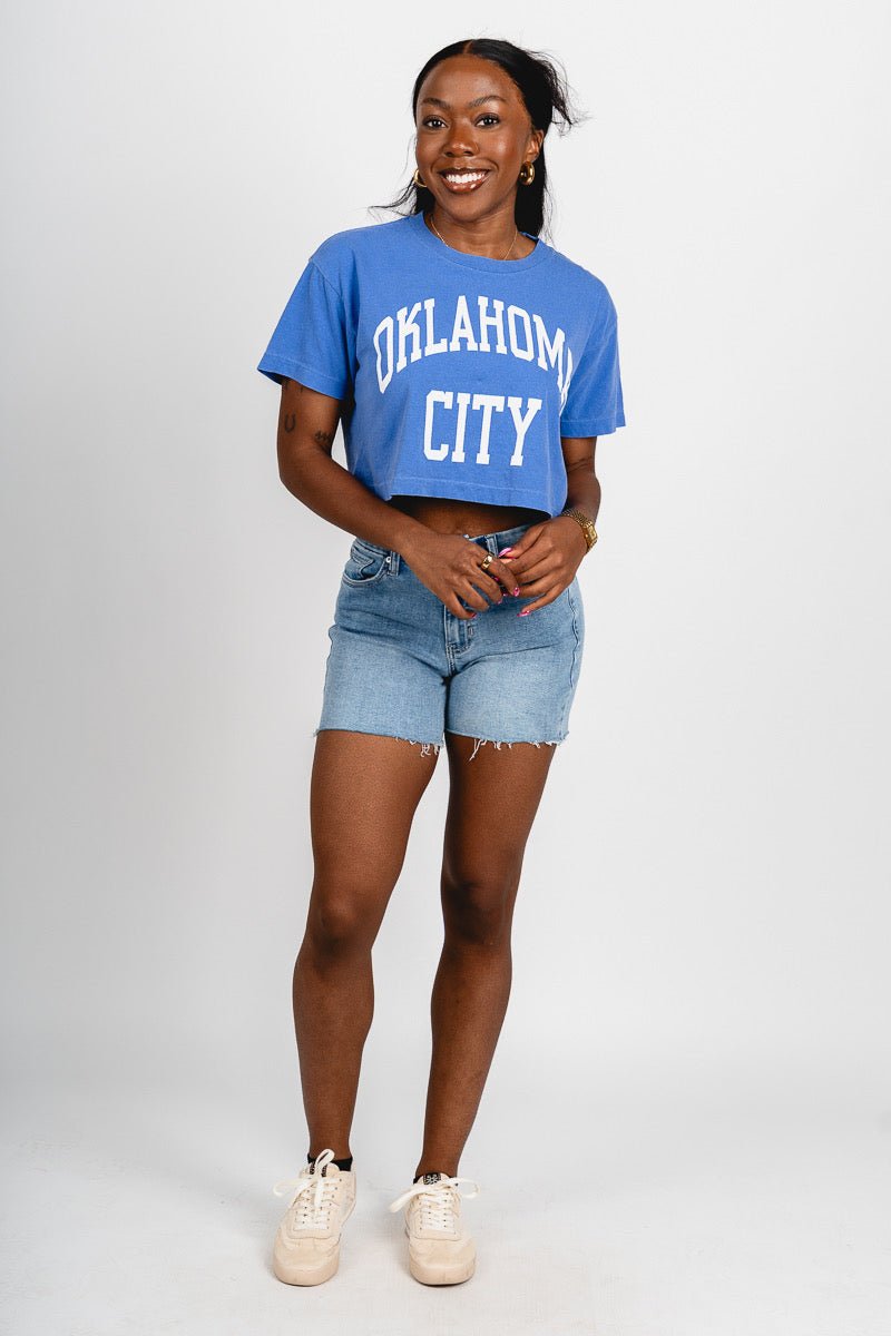 Oklahoma City simple crop t-shirt royal - Oklahoma City inspired graphic t-shirts at Lush Fashion Lounge Boutique in Oklahoma City