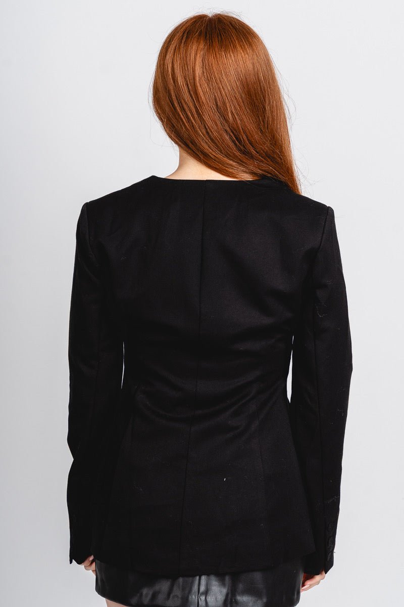 Button front slim blazer black
