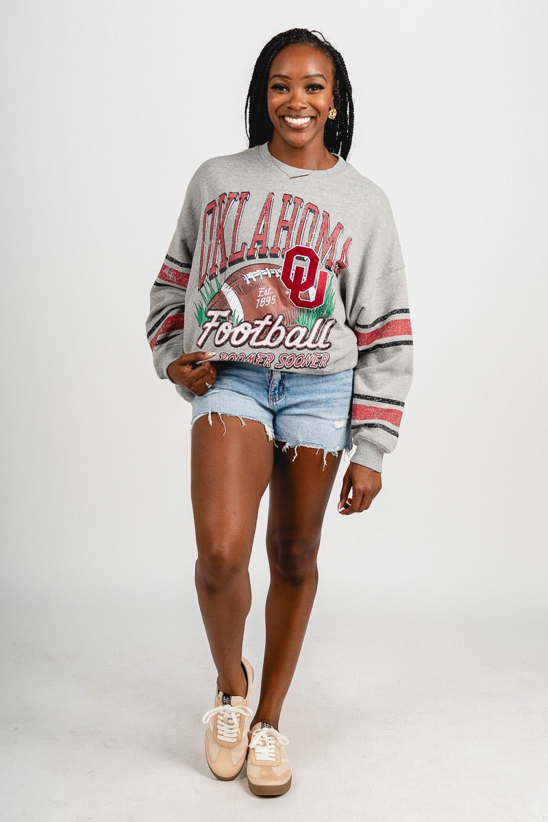 OU OU OKLA Langford sweatshirt heather grey Sweatshirt | Lush Fashion Lounge Trendy Oklahoma University Sooners Apparel & Cute Gameday T-Shirts