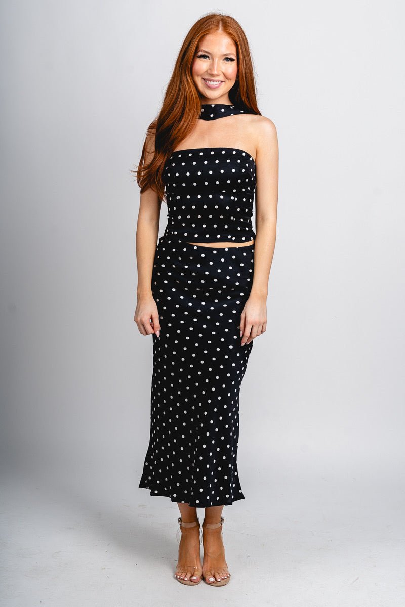 Polka dot maxi skirt black/white | Lush Fashion Lounge: boutique fashion skirts, affordable boutique skirts, cute affordable skirts