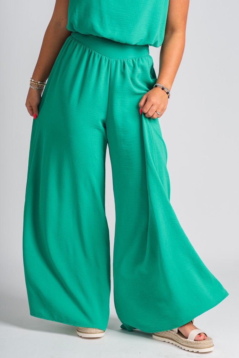 Wide leg pants green - Trendy Pants - Cute Vacation Collection at Lush Fashion Lounge Boutique in Oklahoma City