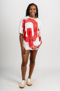 OU OU OKLA Lawson logo oversized t-shirt white T-shirt | Lush Fashion Lounge Trendy Oklahoma University Sooners Apparel & Cute Gameday T-Shirts