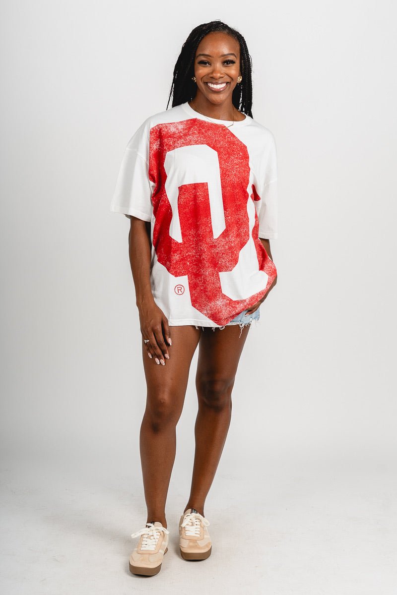 OU OU OKLA Lawson logo oversized t-shirt white T-shirt | Lush Fashion Lounge Trendy Oklahoma University Sooners Apparel & Cute Gameday T-Shirts