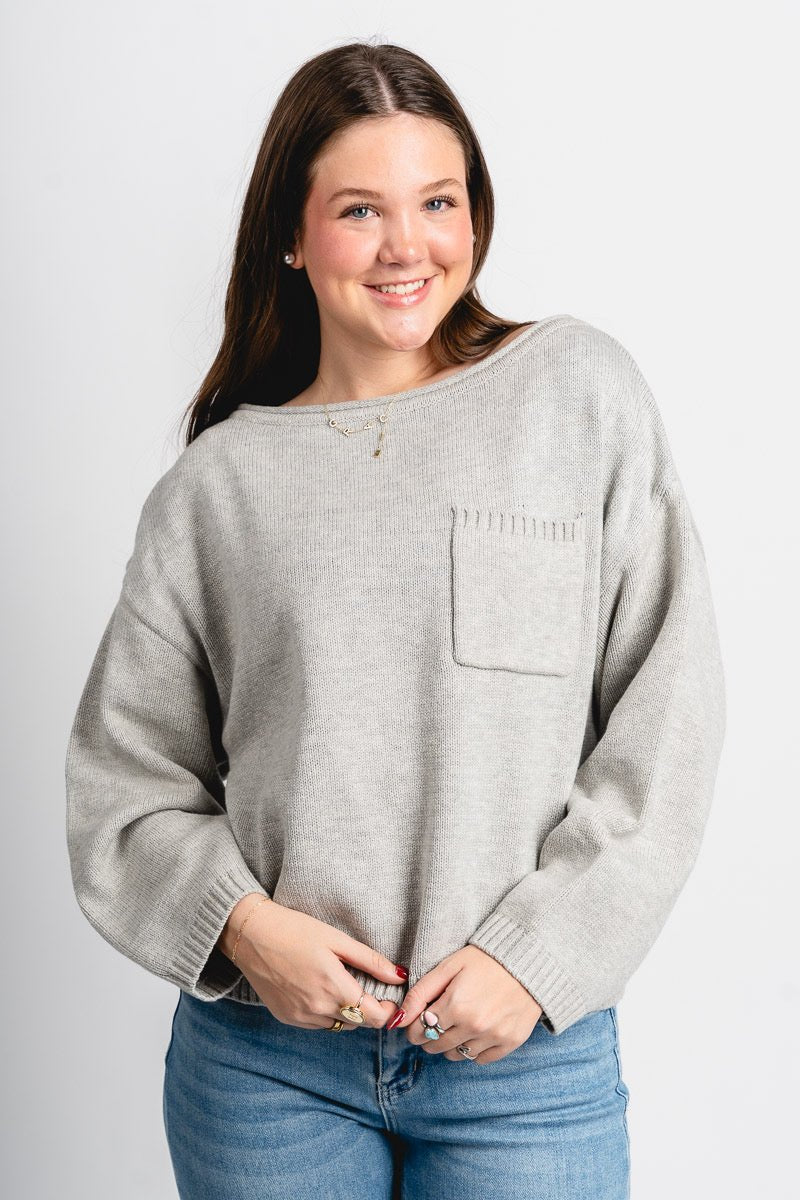 Wide neck sweater heather grey – Boutique Sweaters | Fashionable Sweaters at Lush Fashion Lounge Boutique in Oklahoma City