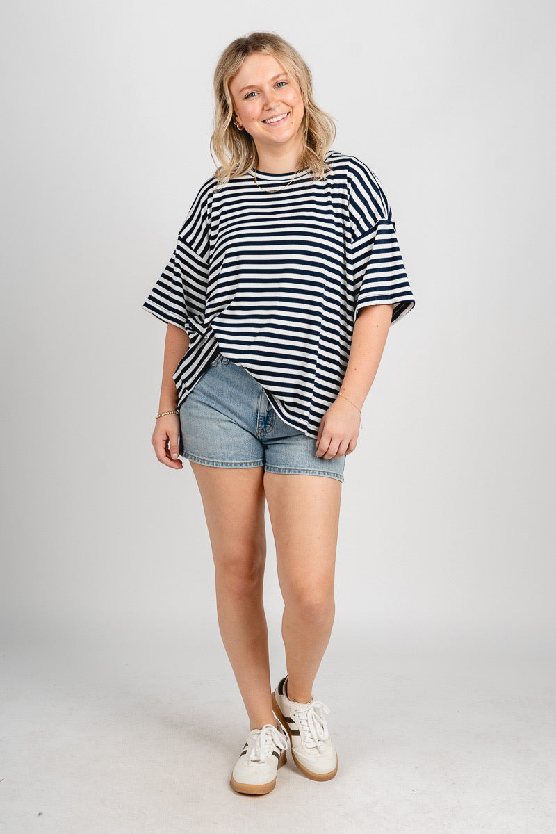 Striped short sleeve tee navy/white