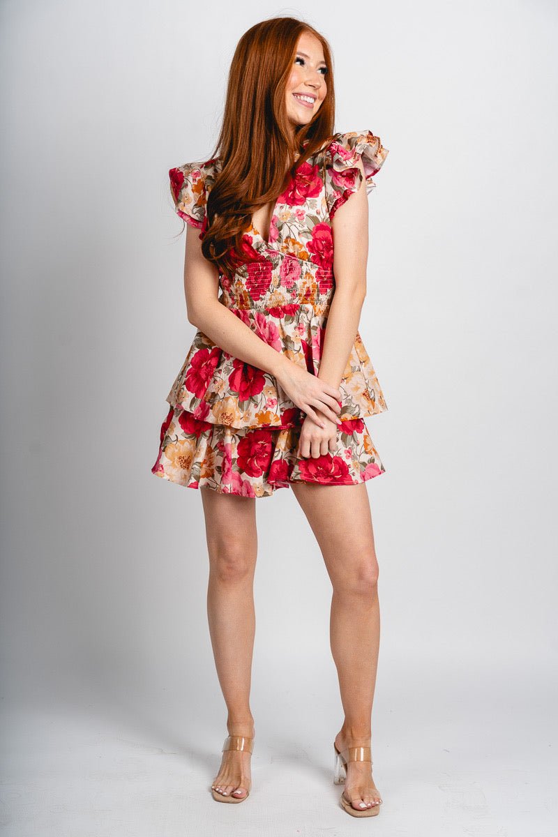 Floral ruffle mini dress peony - Trendy dress - Fashion Dresses at Lush Fashion Lounge Boutique in Oklahoma City