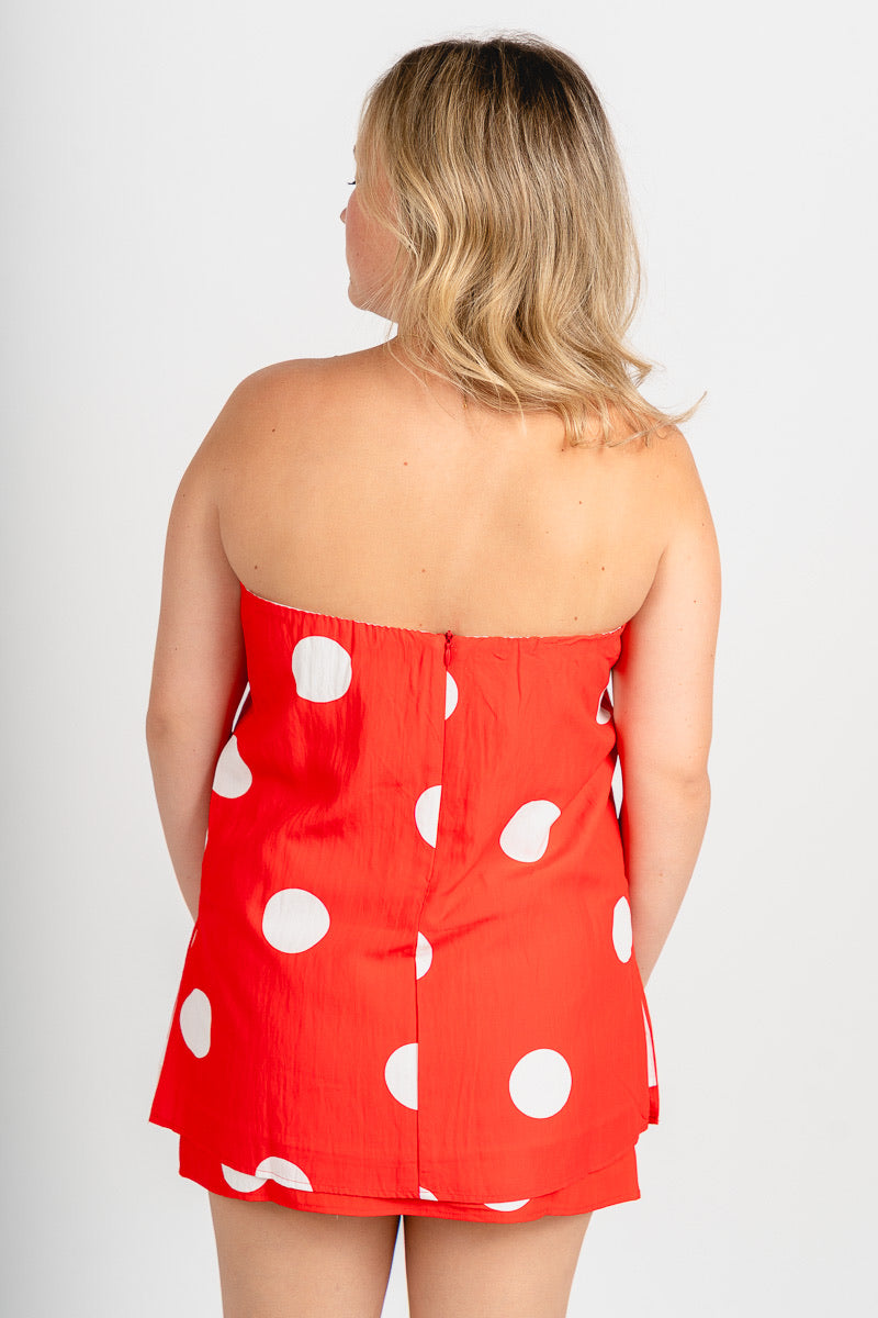 Strapless polka dot top red