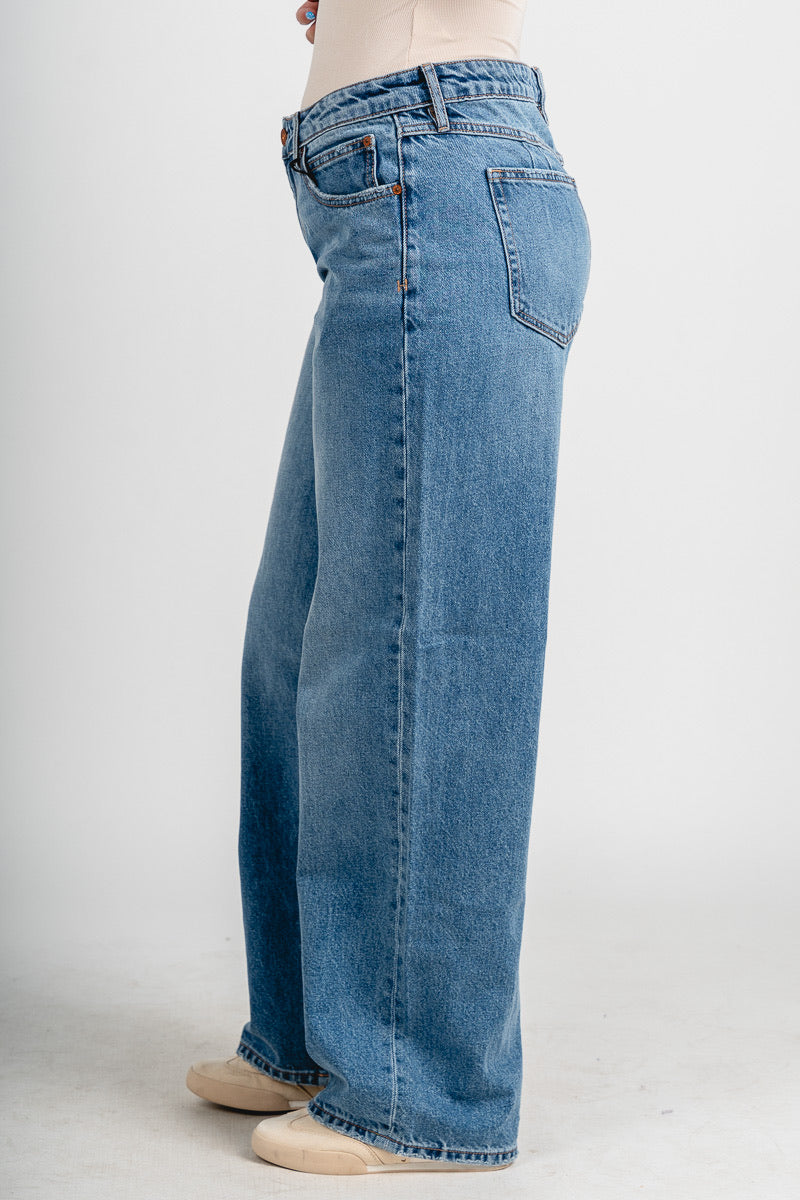 Hidden low rise slung baggy jeans medium denim